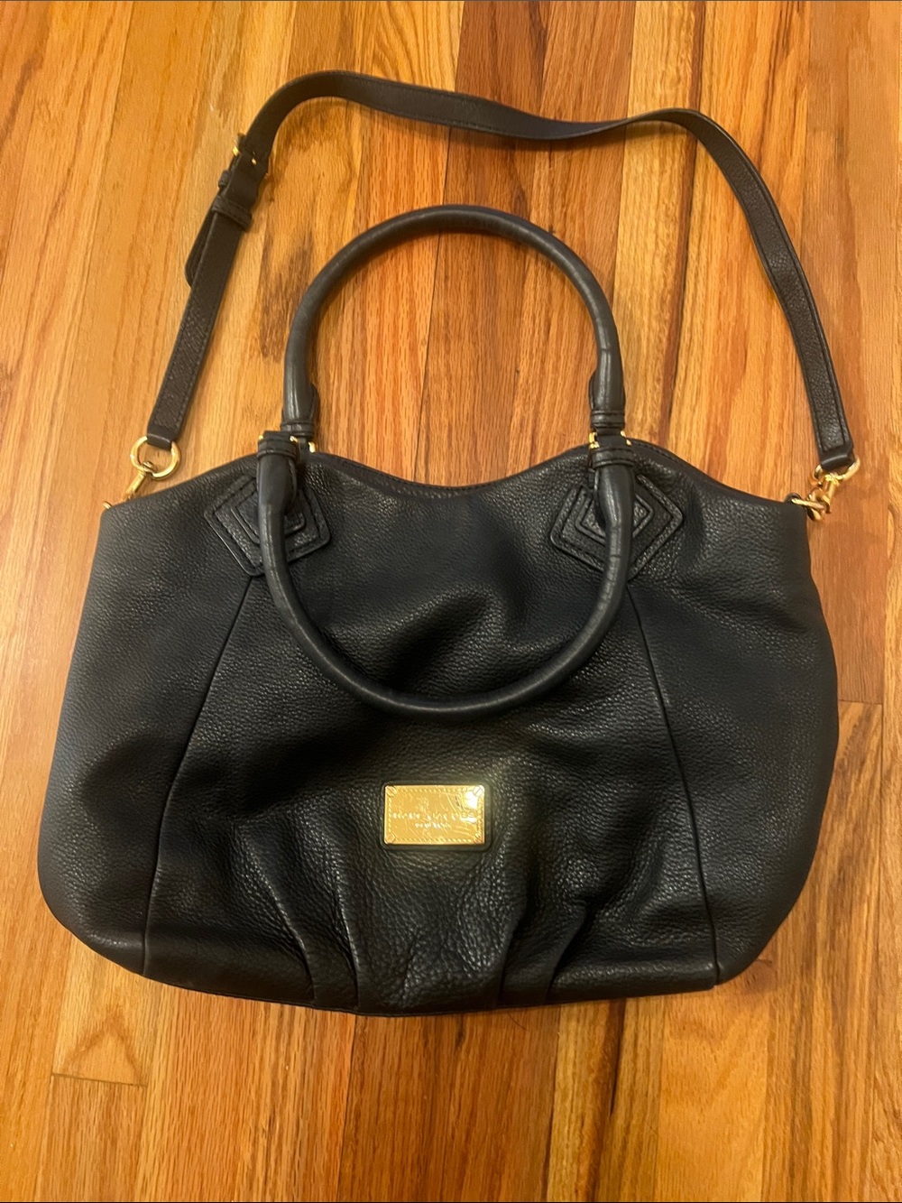 Marc Jacobs Black Leather Tote with Gold Plaque